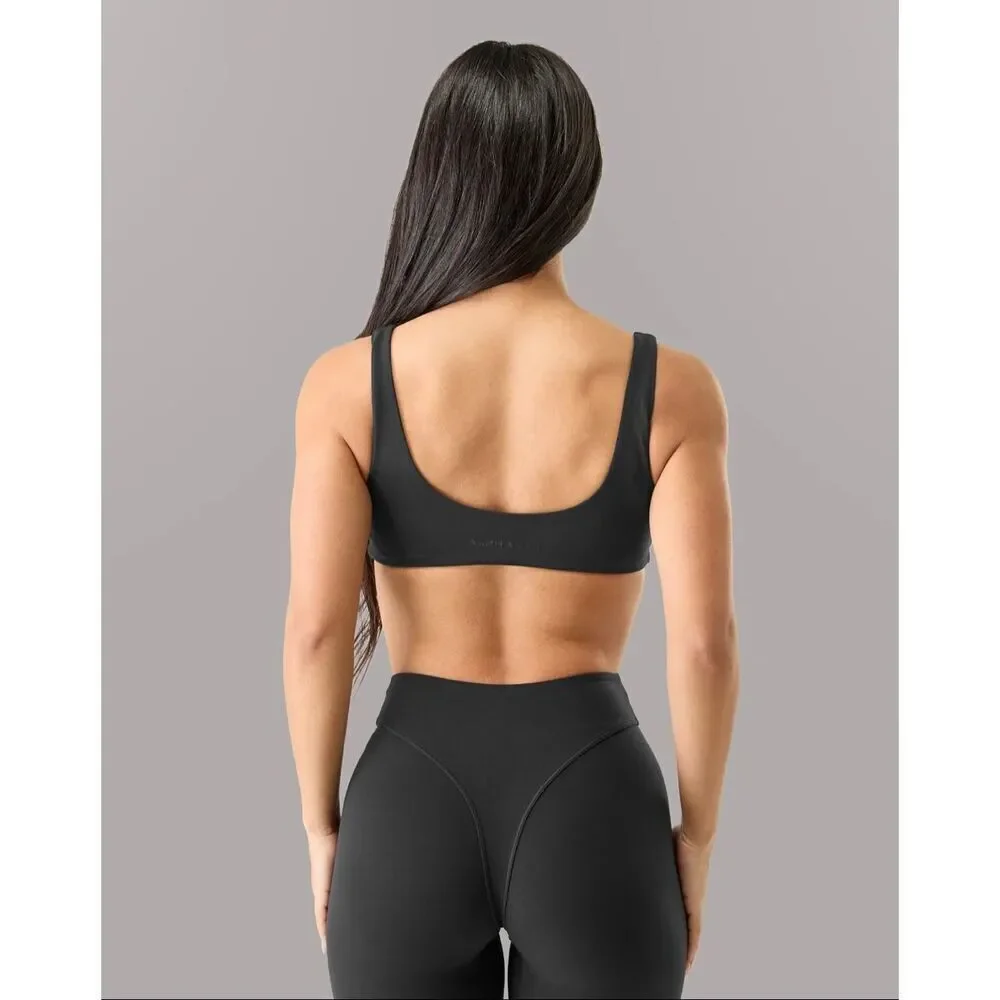 Alphalete Olivia Sculpt Bra Black Minimal Square Neck Bra Gym Workout Lifting S